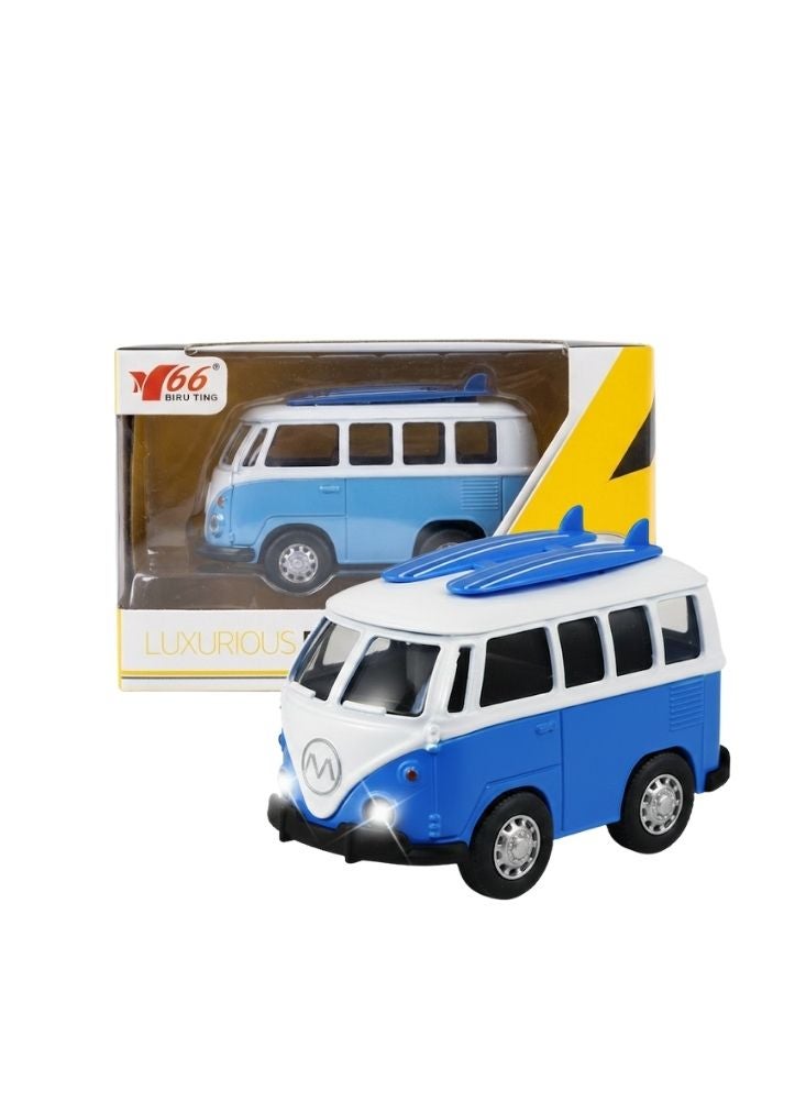 Premium Volkswagen-Style Classic Kombi Mini Bus Toy – Blue & White Vintage Van with Working Lights - Image 1